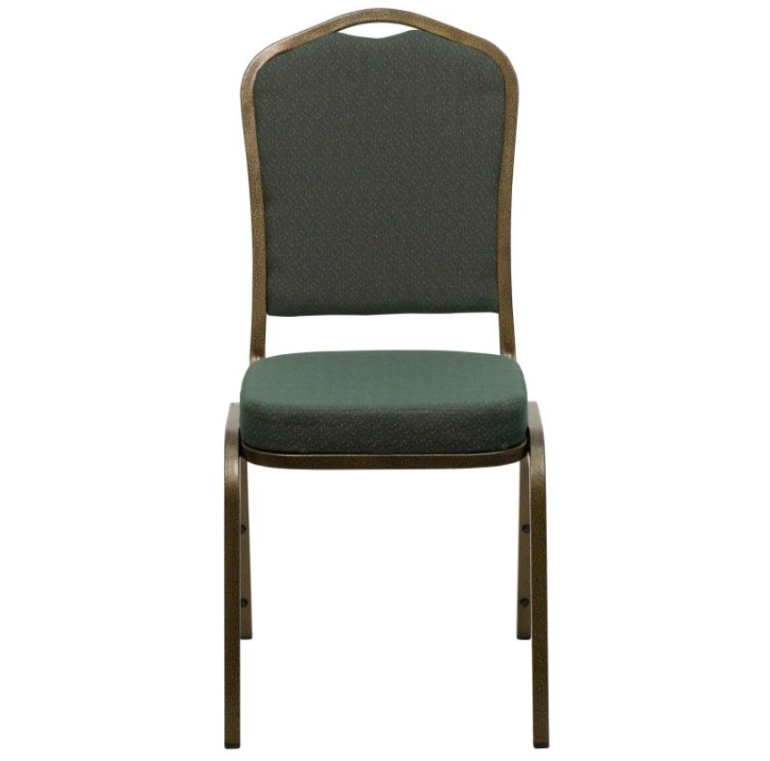(SET OF 20 CHAIRS) Crown Back Stacking Church/Banquet Chair in Green Patterned Fabric - Gold Vein Frame 17.25" Wide