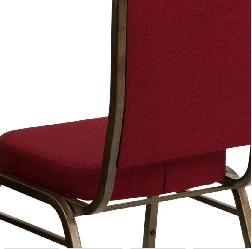 (SET OF 20 CHAIRS) Crown Back Stacking Church/Banquet Chair in Burgundy Fabric - Gold Vein Frame 17.25" Wide
