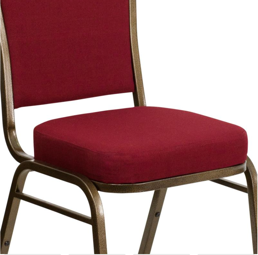 (SET OF 20 CHAIRS) Crown Back Stacking Church/Banquet Chair in Burgundy Fabric - Gold Vein Frame 17.25" Wide