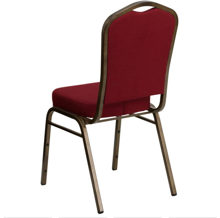 (SET OF 20 CHAIRS) Crown Back Stacking Church/Banquet Chair in Burgundy Fabric - Gold Vein Frame 17.25" Wide