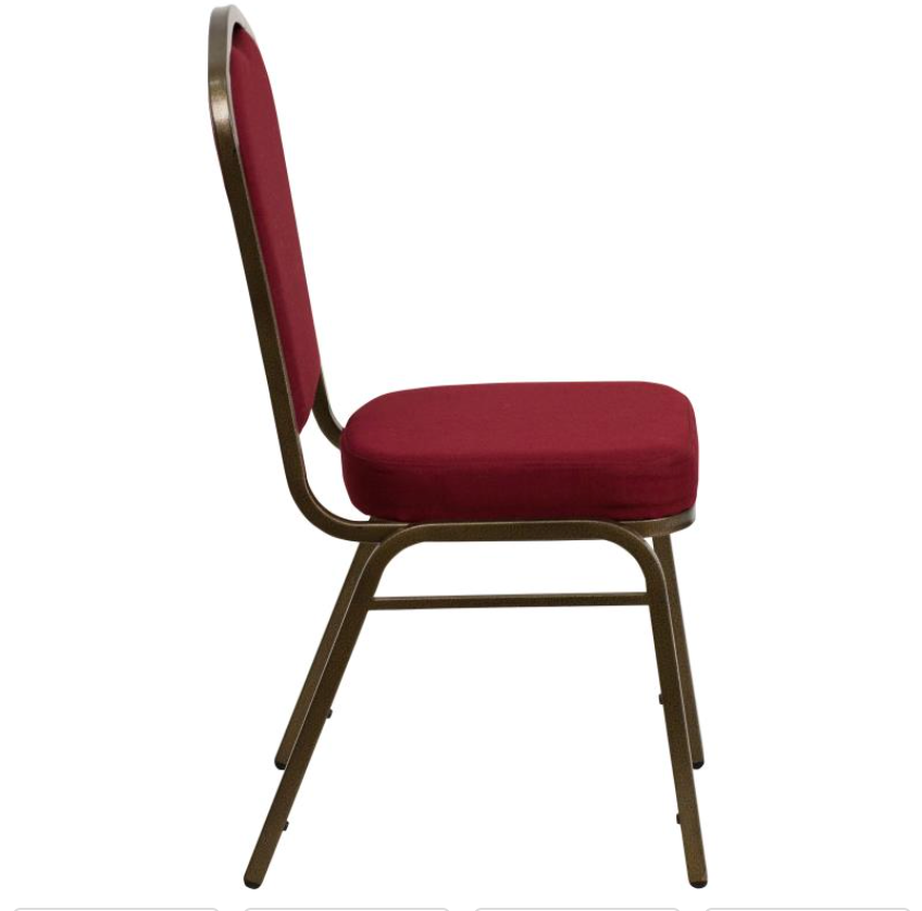 (SET OF 20 CHAIRS) Crown Back Stacking Church/Banquet Chair in Burgundy Fabric - Gold Vein Frame 17.25" Wide
