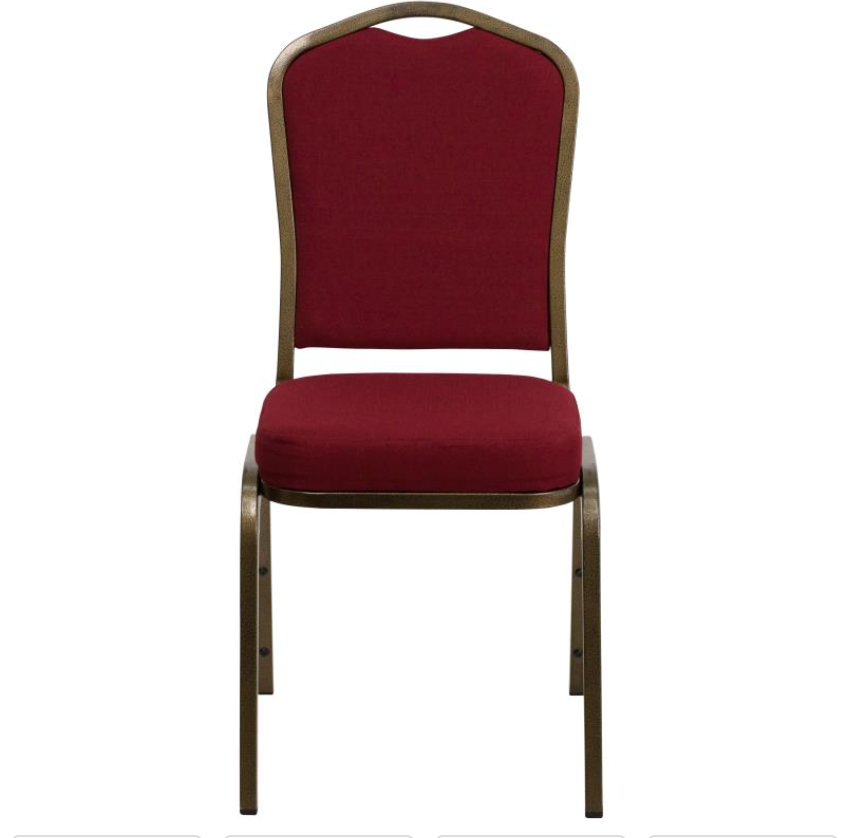 (SET OF 20 CHAIRS) Crown Back Stacking Church/Banquet Chair in Burgundy Fabric - Gold Vein Frame 17.25" Wide