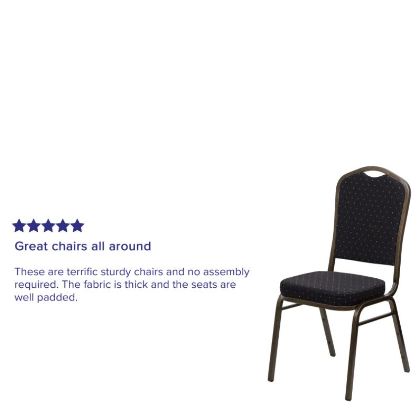 (SET OF 20 CHAIRS) Crown Back Stacking Church/Banquet Chair in Black Patterned Fabric - Gold Vein Frame 17.25" Wide