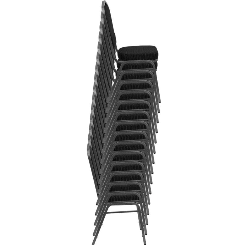 (SET OF 20 CHAIRS) Crown Back Stacking Church/Banquet Chair in Black Patterned Fabric - Gold Vein Frame 17.25" Wide