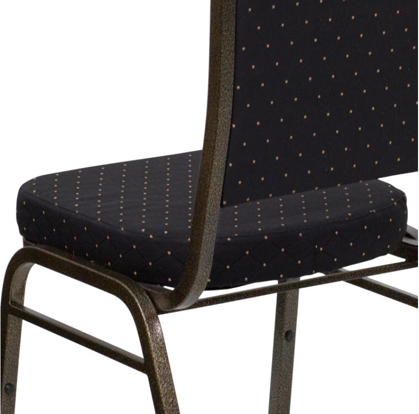 (SET OF 20 CHAIRS) Crown Back Stacking Church/Banquet Chair in Black Patterned Fabric - Gold Vein Frame 17.25" Wide