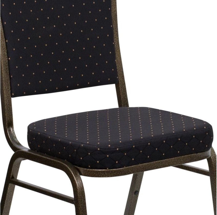 (SET OF 20 CHAIRS) Crown Back Stacking Church/Banquet Chair in Black Patterned Fabric - Gold Vein Frame 17.25" Wide