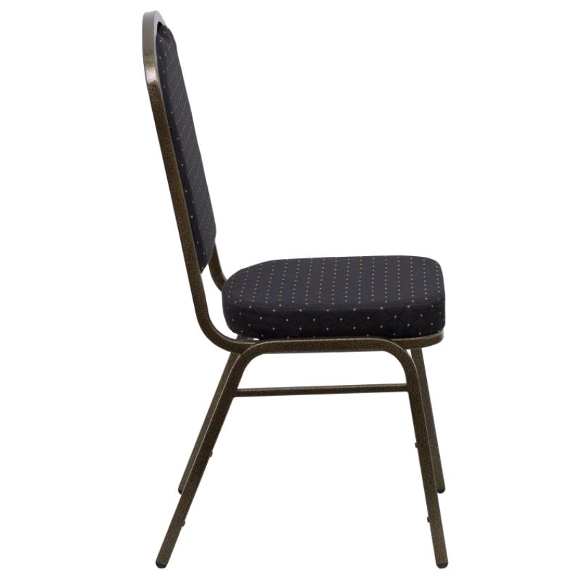 (SET OF 20 CHAIRS) Crown Back Stacking Church/Banquet Chair in Black Patterned Fabric - Gold Vein Frame 17.25" Wide