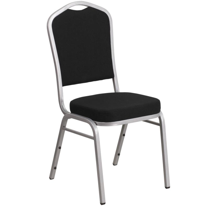 (SET OF 20 CHAIRS) Crown Back Stacking Church/Banquet Chair in Black Fabric - Silver Frame 17.25" Wide