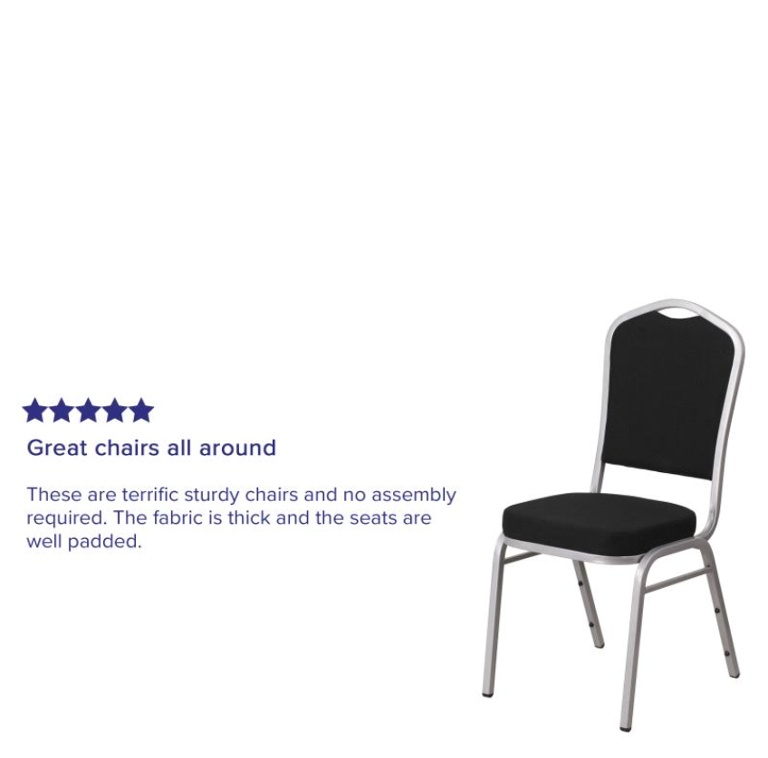 (SET OF 20 CHAIRS) Crown Back Stacking Church/Banquet Chair in Black Fabric - Silver Frame 17.25" Wide