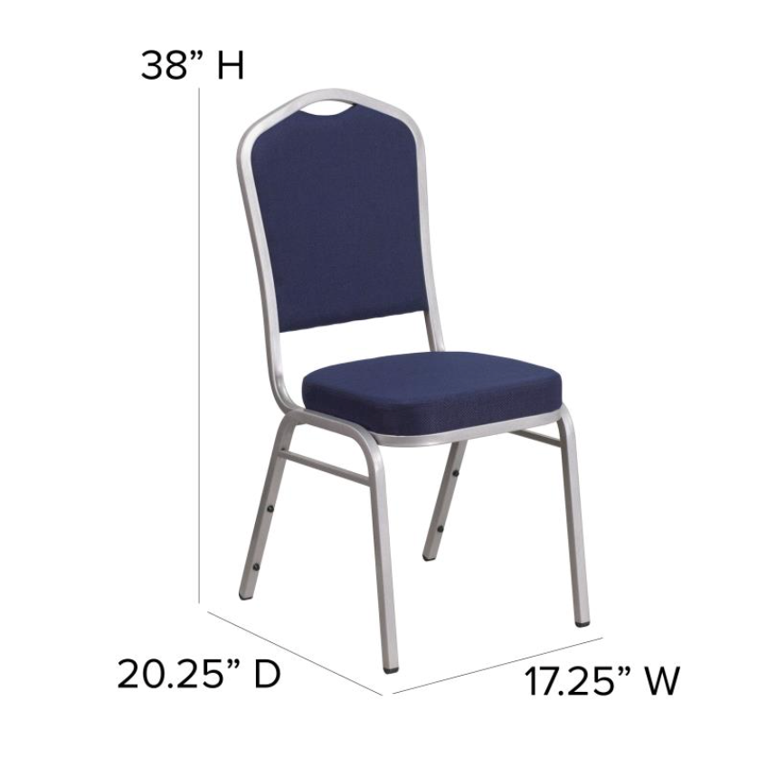(SET OF 20 CHAIRS) Crown Back Stacking Church/Banquet Chair in Black Fabric - Silver Frame 17.25" Wide