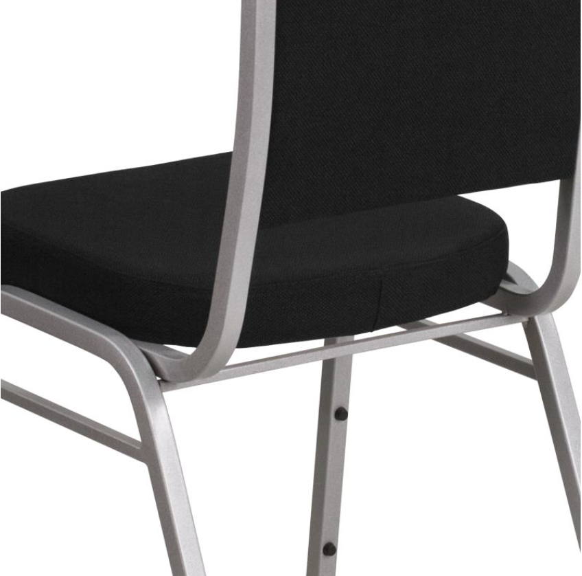 (SET OF 20 CHAIRS) Crown Back Stacking Church/Banquet Chair in Black Fabric - Silver Frame 17.25" Wide
