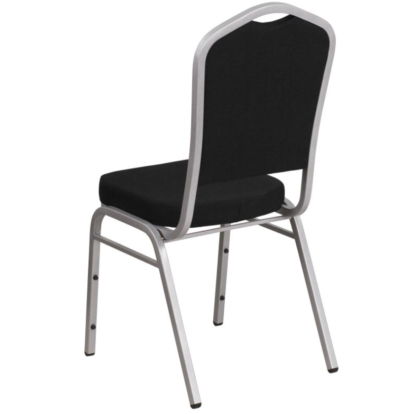 (SET OF 20 CHAIRS) Crown Back Stacking Church/Banquet Chair in Black Fabric - Silver Frame 17.25" Wide