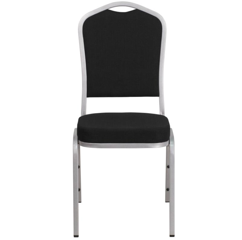 (SET OF 20 CHAIRS) Crown Back Stacking Church/Banquet Chair in Black Fabric - Silver Frame 17.25" Wide