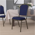 (SET OF 20 CHAIRS) Crown Back Stacking Church/Banquet Chair in Navy Blue Dot Patterned Fabric - Gold Vein Frame 17.25" Wide