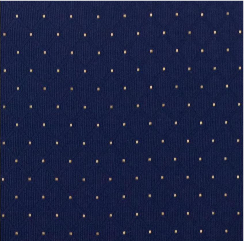 (SET OF 20 CHAIRS) Crown Back Stacking Church/Banquet Chair in Navy Blue Dot Patterned Fabric - Gold Vein Frame 17.25" Wide