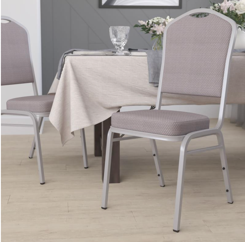 (SET OF 20 CHAIRS) Crown Back Stacking Church/Banquet Chair in Gray Dot Fabric - Silver Frame 17.25" Wide