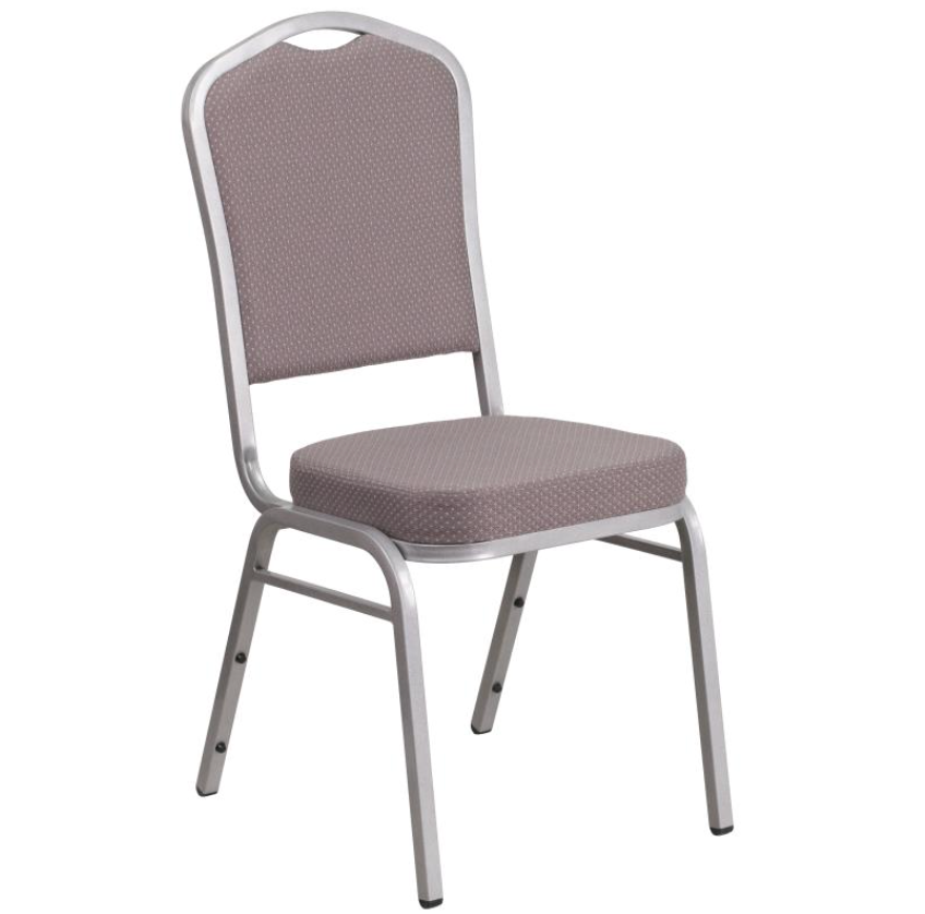 (SET OF 20 CHAIRS) Crown Back Stacking Church/Banquet Chair in Gray Dot Fabric - Silver Frame 17.25" Wide