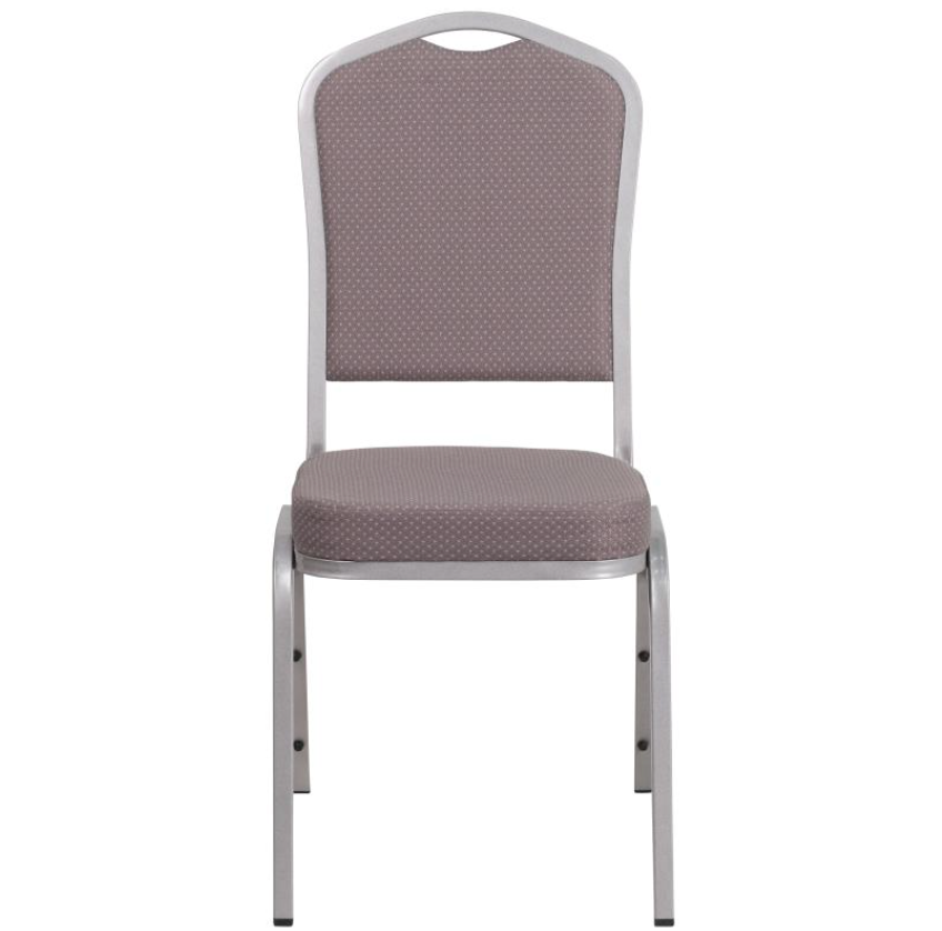 (SET OF 20 CHAIRS) Crown Back Stacking Church/Banquet Chair in Gray Dot Fabric - Silver Frame 17.25" Wide