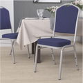 (SET OF 20 CHAIRS) Crown Back Stacking Church/Banquet Chair in Navy Fabric - Silver Frame 17.25" Wide