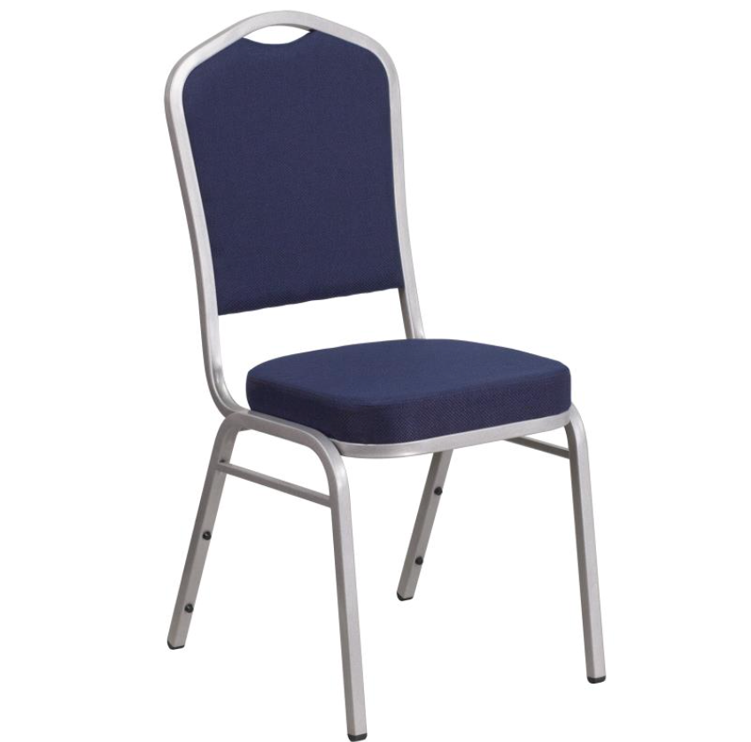 (SET OF 20 CHAIRS) Crown Back Stacking Church/Banquet Chair in Navy Fabric - Silver Frame 17.25" Wide