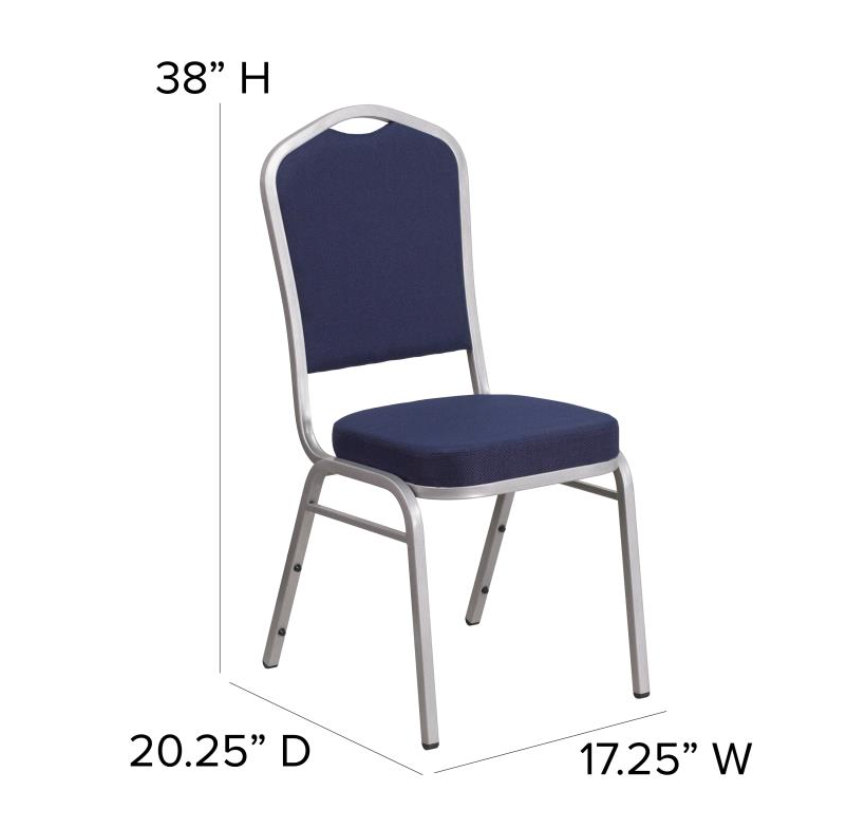 (SET OF 20 CHAIRS) Crown Back Stacking Church/Banquet Chair in Navy Fabric - Silver Frame 17.25" Wide