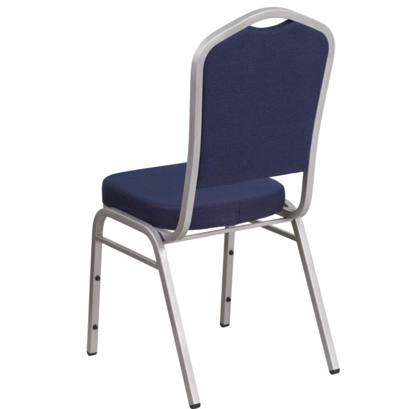 (SET OF 20 CHAIRS) Crown Back Stacking Church/Banquet Chair in Navy Fabric - Silver Frame 17.25" Wide