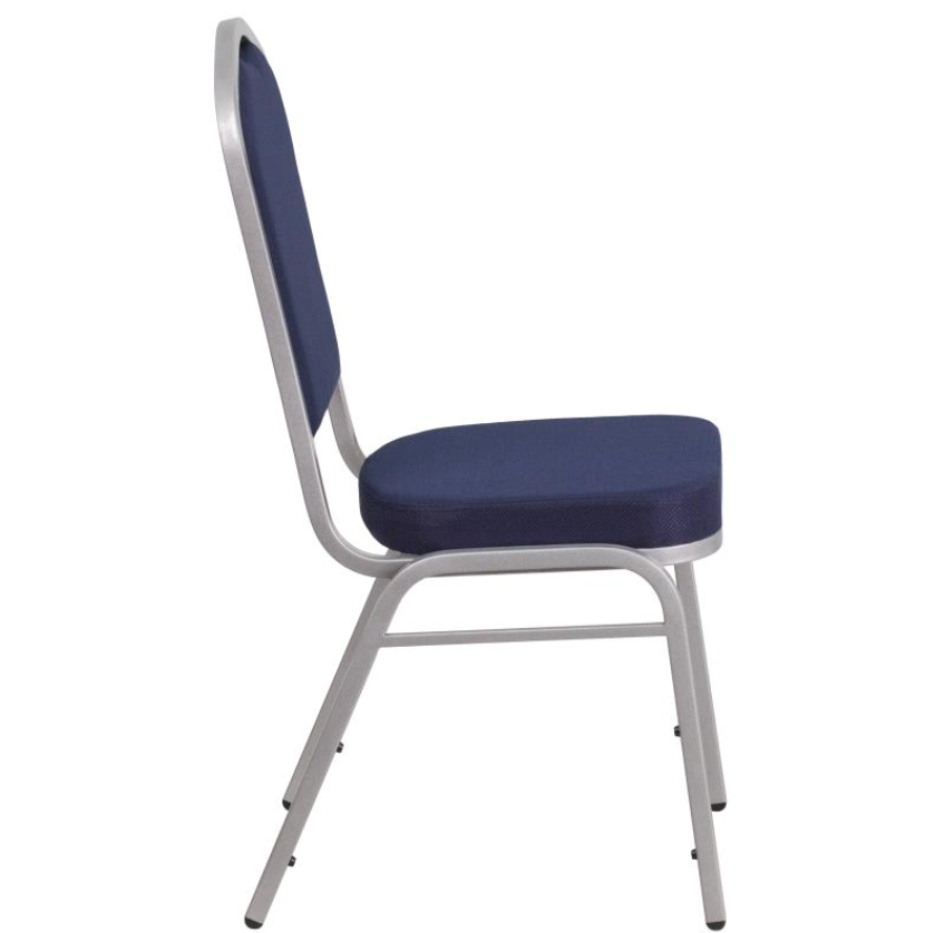 (SET OF 20 CHAIRS) Crown Back Stacking Church/Banquet Chair in Navy Fabric - Silver Frame 17.25" Wide