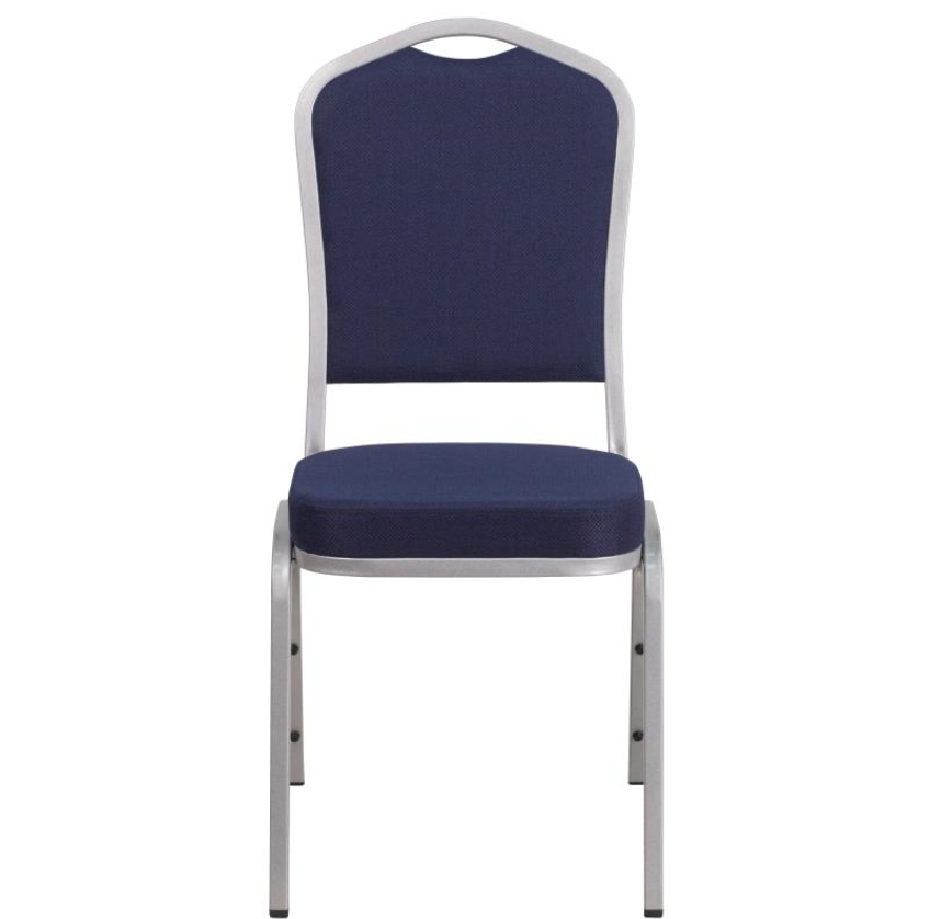 (SET OF 20 CHAIRS) Crown Back Stacking Church/Banquet Chair in Navy Fabric - Silver Frame 17.25" Wide