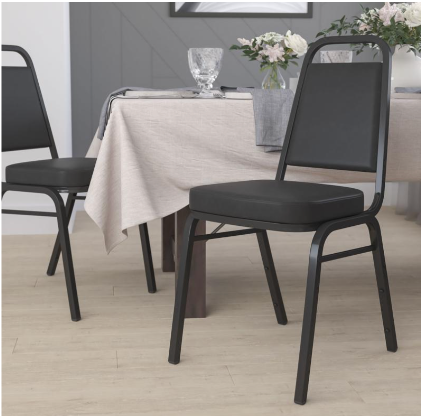 (SET OF 20) HERCULES Series Trapezoidal Back Stacking Banquet/Church Chair in Black Vinyl - Black Frame