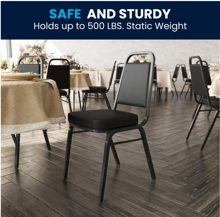 (SET OF 20) HERCULES Series Trapezoidal Back Stacking Banquet/Church Chair in Black Vinyl - Black Frame