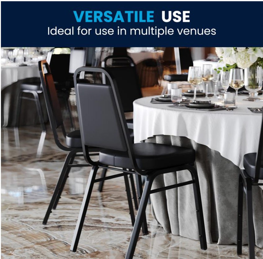 (SET OF 20) HERCULES Series Trapezoidal Back Stacking Banquet/Church Chair in Black Vinyl - Black Frame
