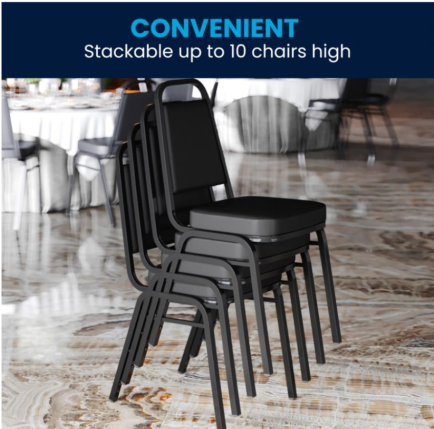 (SET OF 20) HERCULES Series Trapezoidal Back Stacking Banquet/Church Chair in Black Vinyl - Black Frame