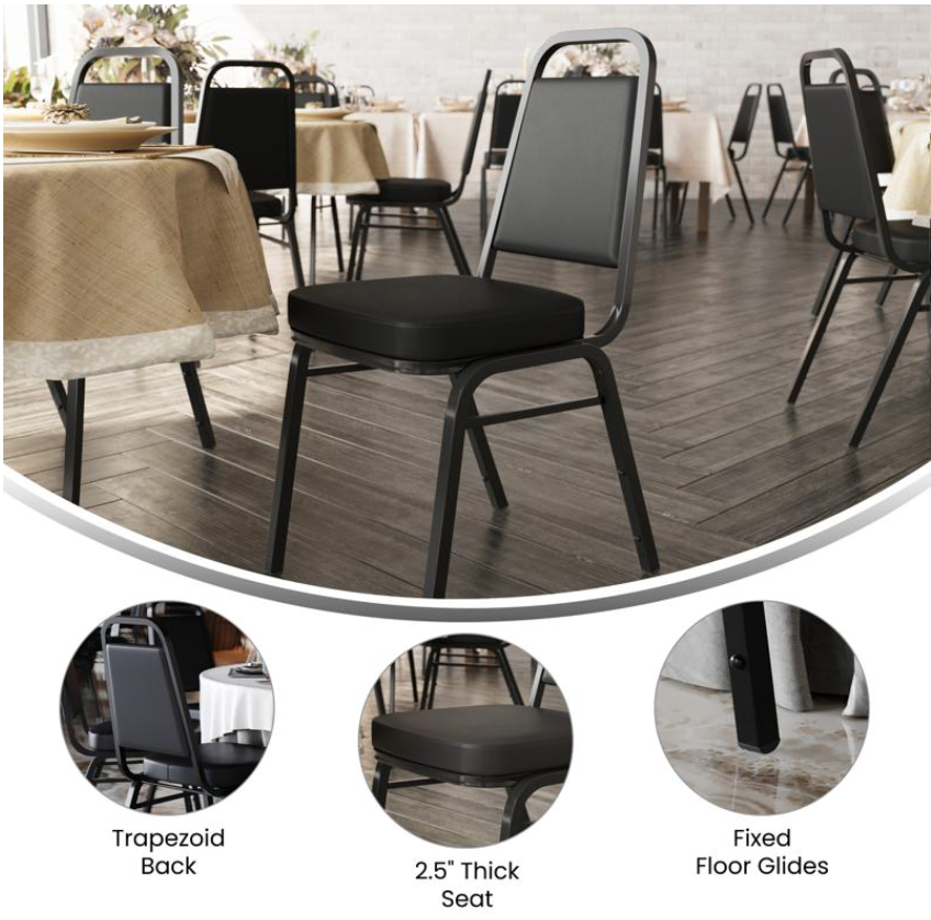 (SET OF 20) HERCULES Series Trapezoidal Back Stacking Banquet/Church Chair in Black Vinyl - Black Frame