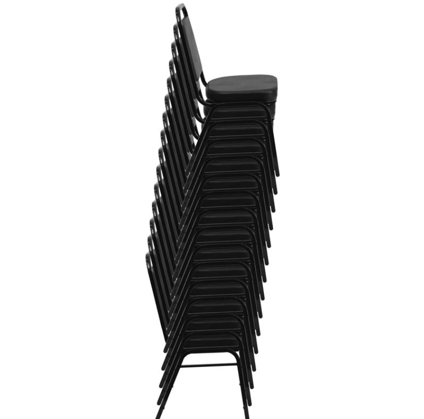 (SET OF 20) HERCULES Series Trapezoidal Back Stacking Banquet/Church Chair in Black Vinyl - Black Frame