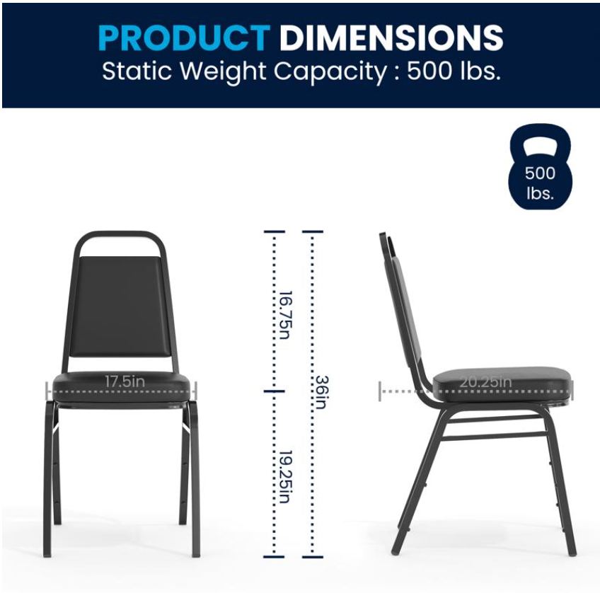 (SET OF 20) HERCULES Series Trapezoidal Back Stacking Banquet/Church Chair in Black Vinyl - Black Frame
