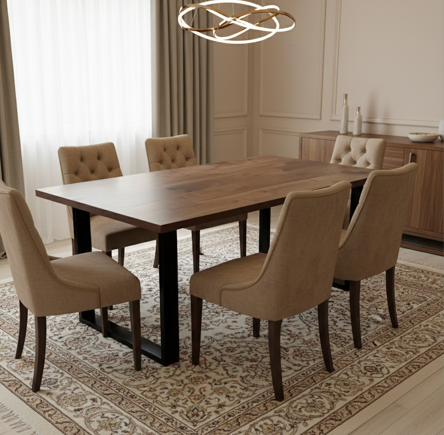 Walnut All Wood Square Tables—Conference Table Or Dining Table