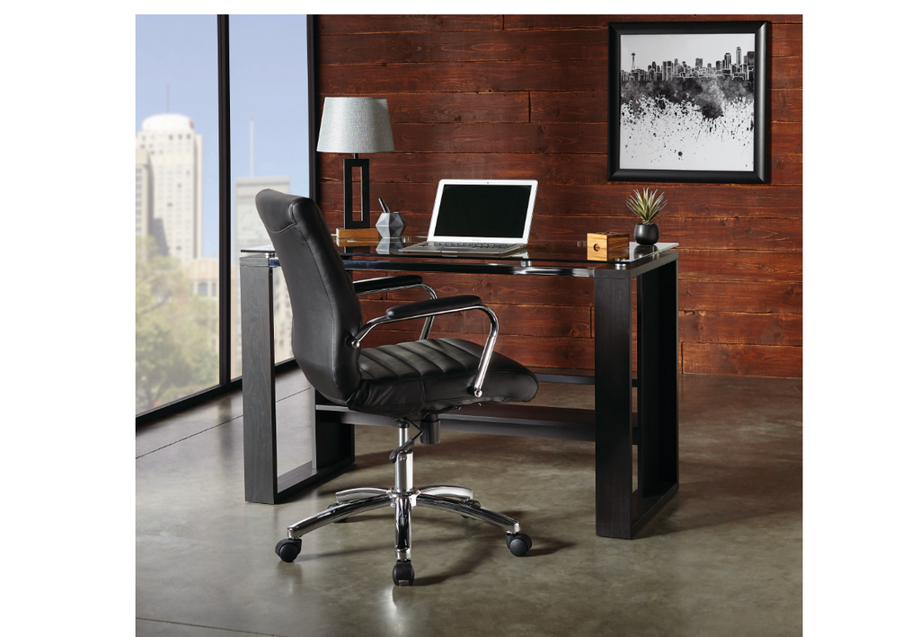 Realspace® Modern Comfort Winsley Bonded Leather Mid-Back Manager Office Chair, Black/Silver, BIFMA Compliant