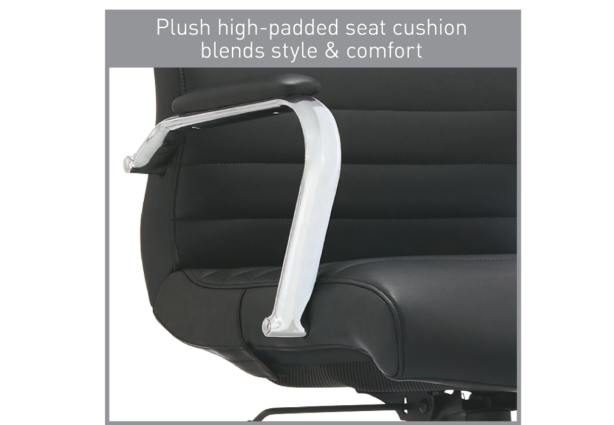 Realspace® Modern Comfort Winsley Bonded Leather Mid-Back Manager Office Chair, Black/Silver, BIFMA Compliant