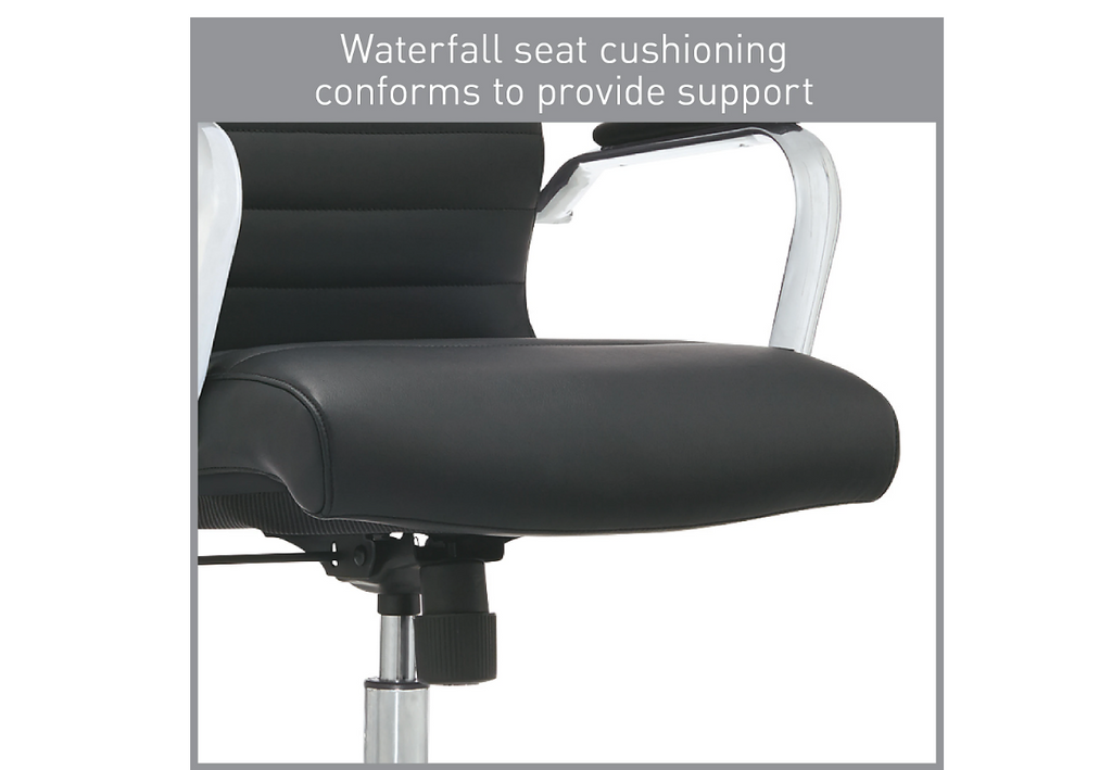 Realspace® Modern Comfort Winsley Bonded Leather Mid-Back Manager Office Chair, Black/Silver, BIFMA Compliant