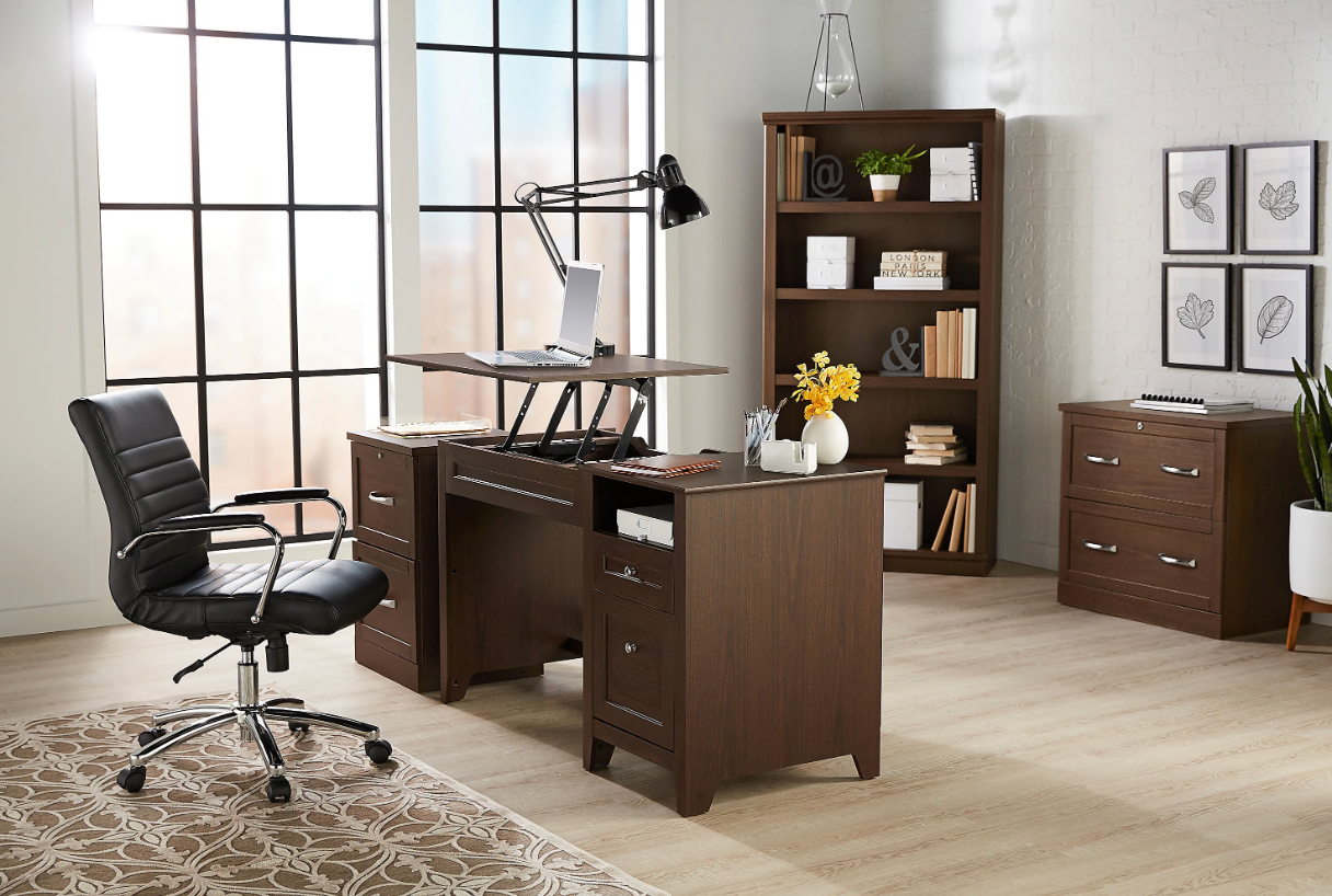 Realspace® Modern Comfort Winsley Bonded Leather Mid-Back Manager Office Chair, Black/Silver, BIFMA Compliant