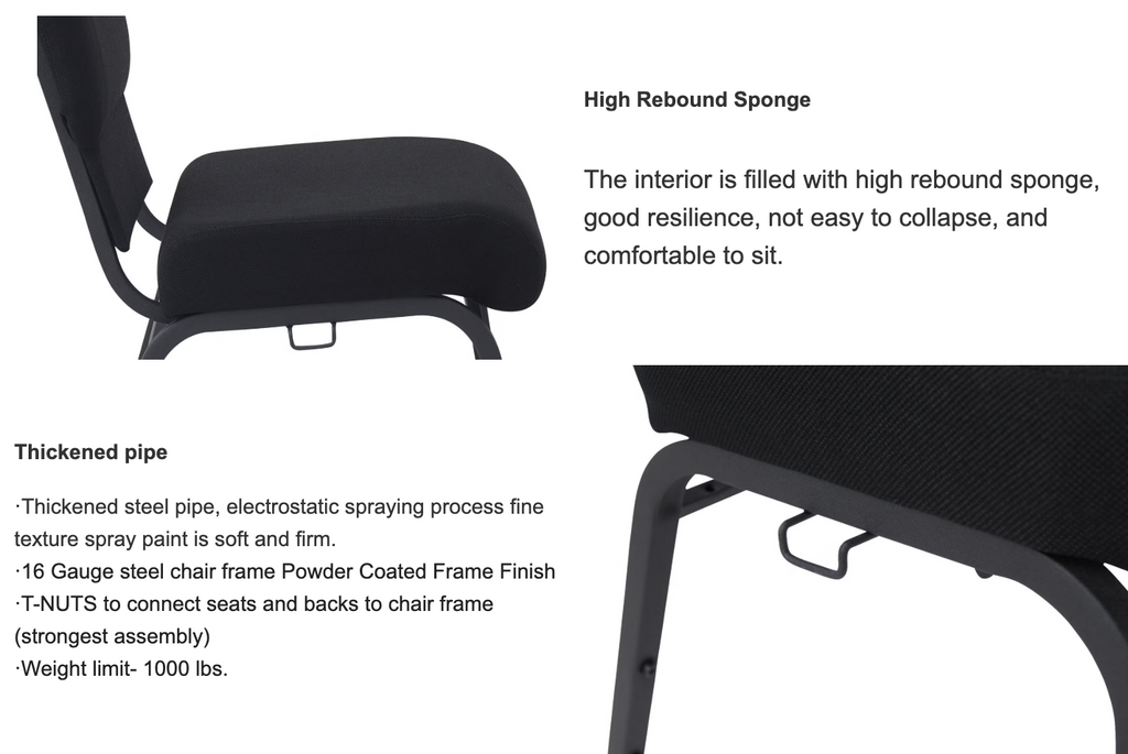 Set of 50 Church Chairs/Auditorium Seating | Stackable Church Seatings 18.5 Inch Black Fabric Worship Cinema Auditorium Sanctuary Church Chairs with Cut-Away Back. $42 ea.