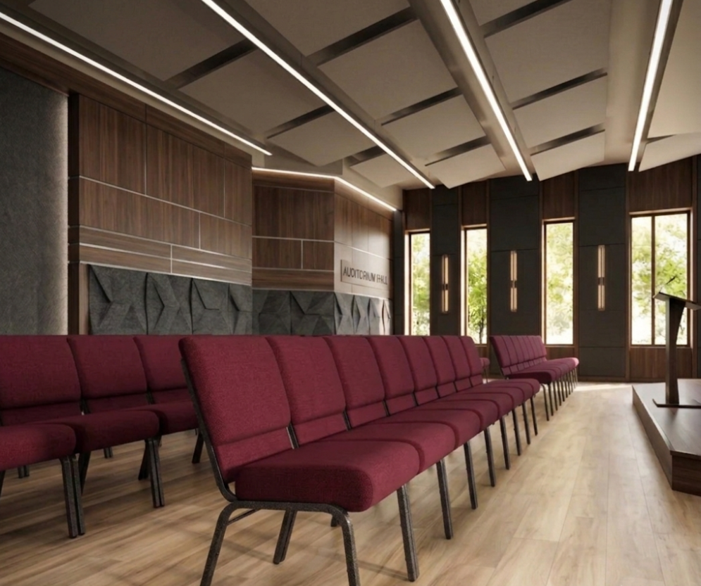 21" Wide Burgundy Fabric 330lbs Church Chair | Stackable Seating Fabric Worship Chairs with Cut-Away Back