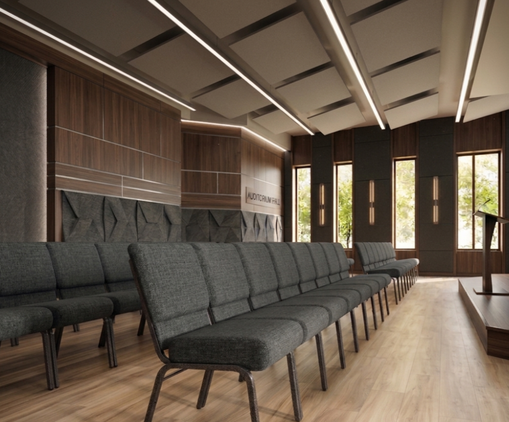 21" Wide Gray Fabric 330lbs Church Chair | Stackable Seating Fabric Worship Chairs with Cut-Away Back