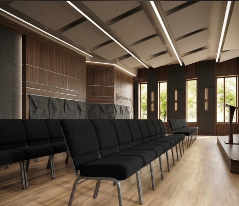 21" Wide Black Fabric 330lbs Church Chair | Stackable Seating Fabric Worship Chairs with Cut-Away Back