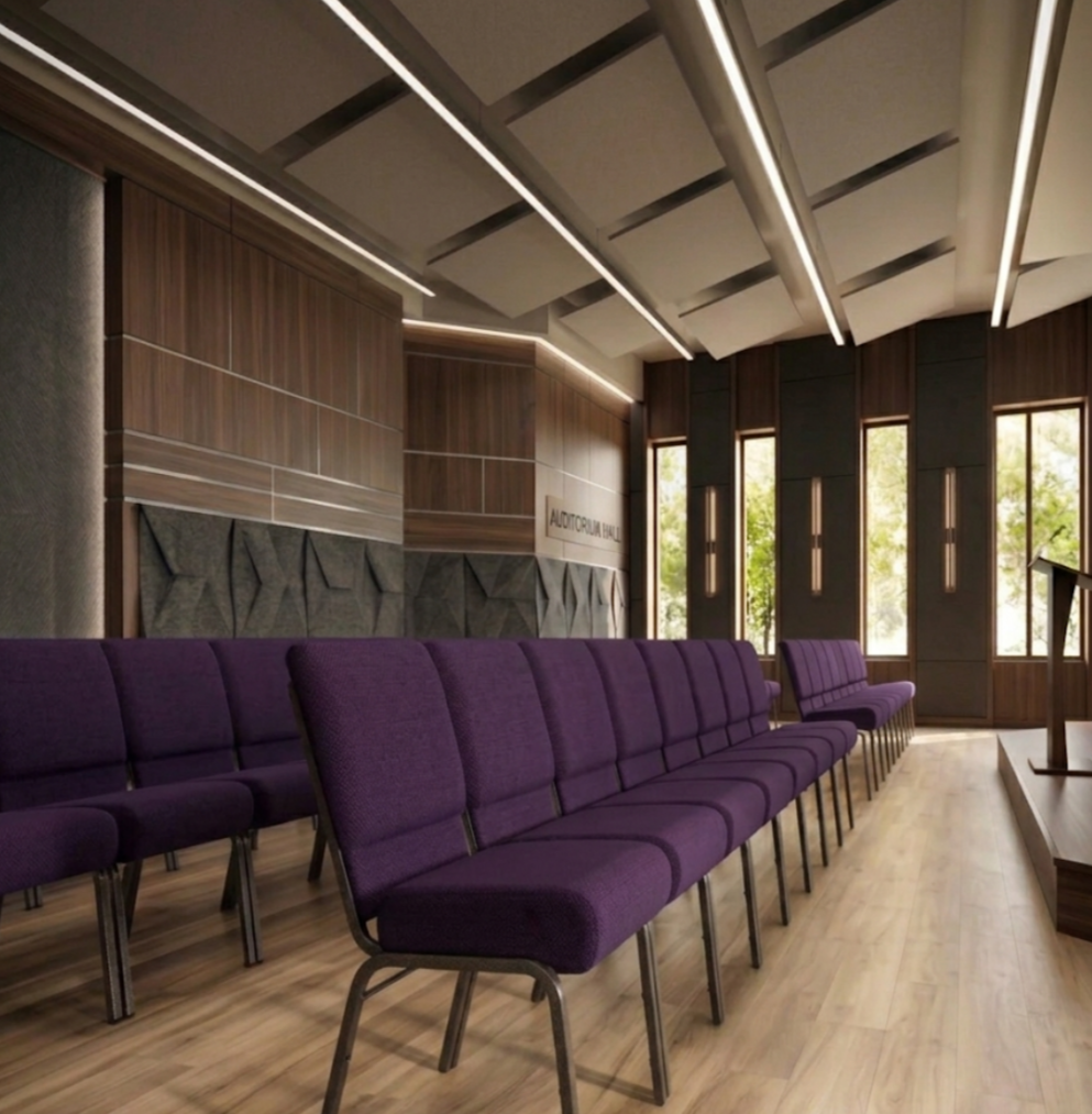 21" Wide Purple Fabric 330lbs Church Chair` | Stackable Seating Fabric Worship Chairs with Cut-Away Back