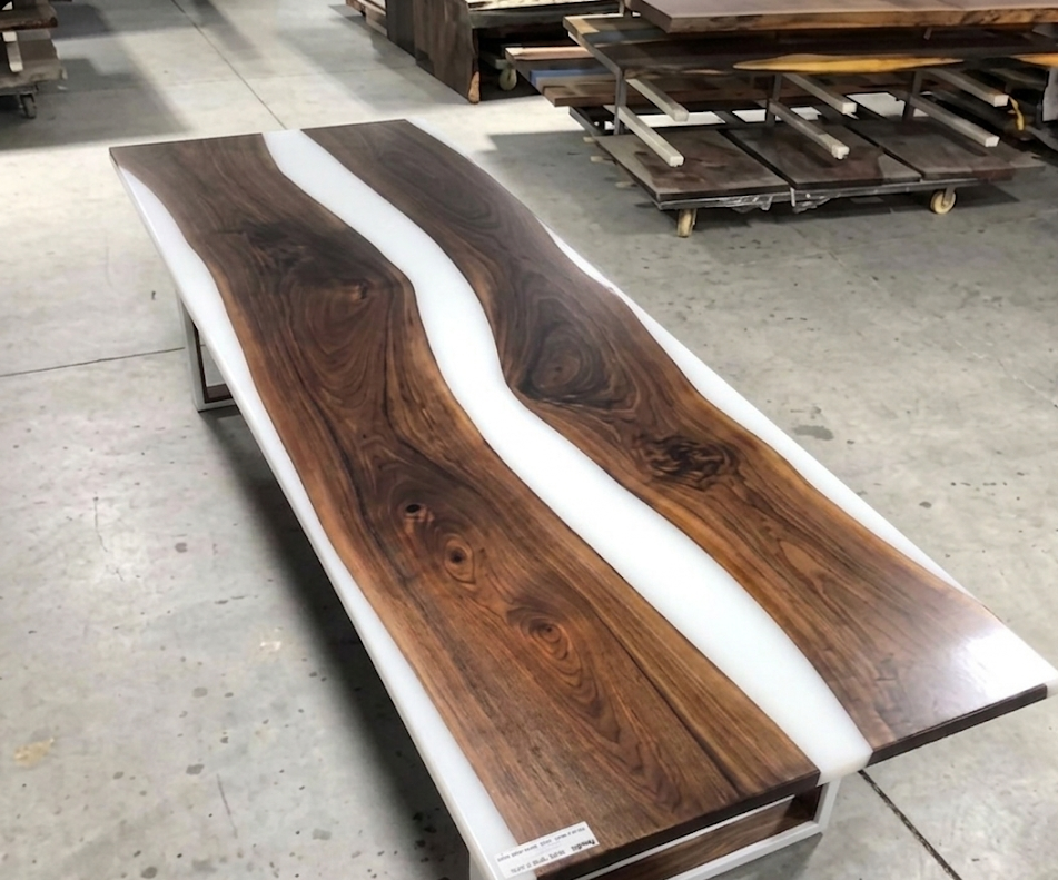Walnut Epoxy Slab River Table With Epoxy Legs—Conference Table Or Dining Table